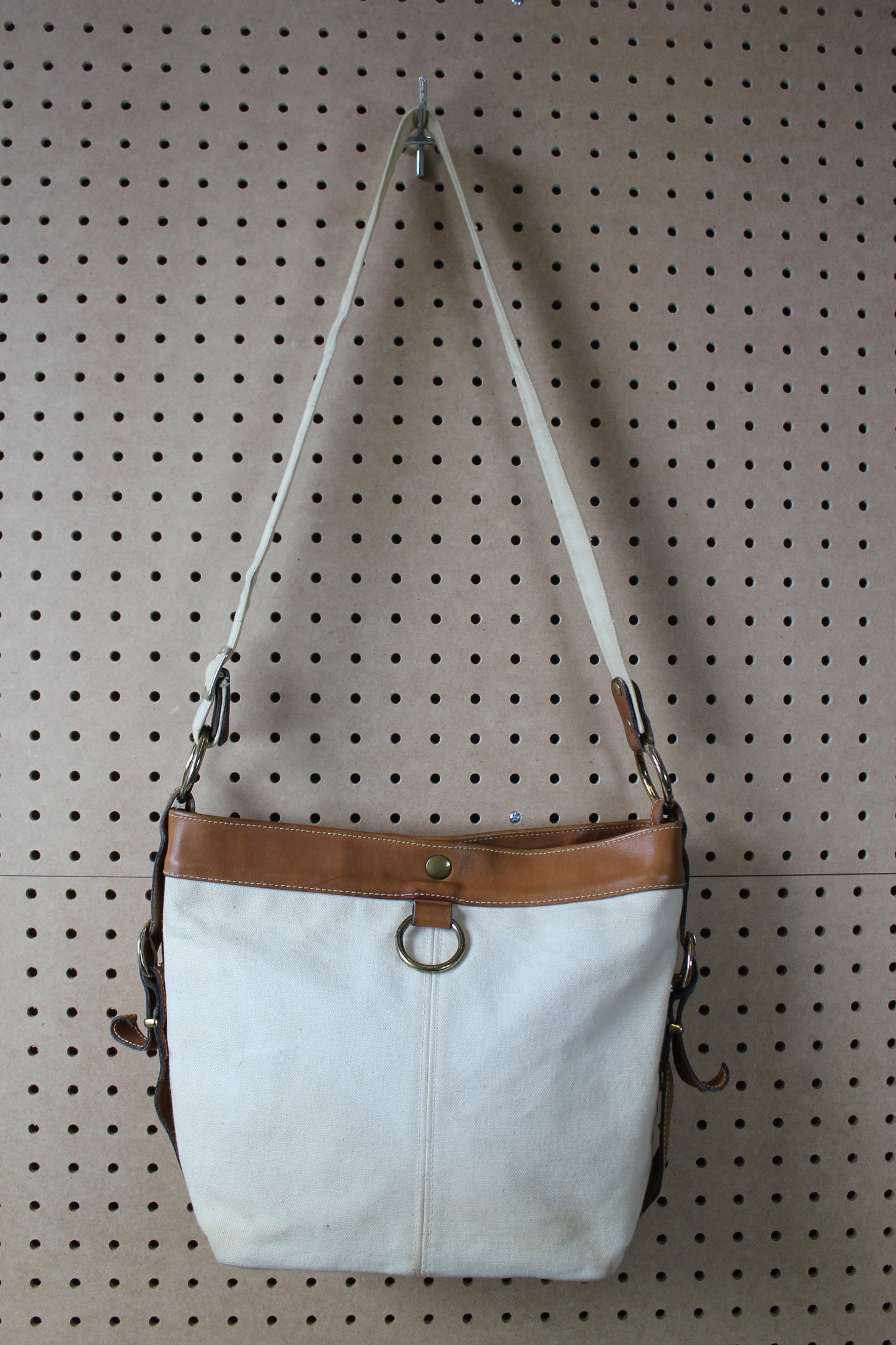 Vintage 1980s Canvas and Leather Shoulder Bag