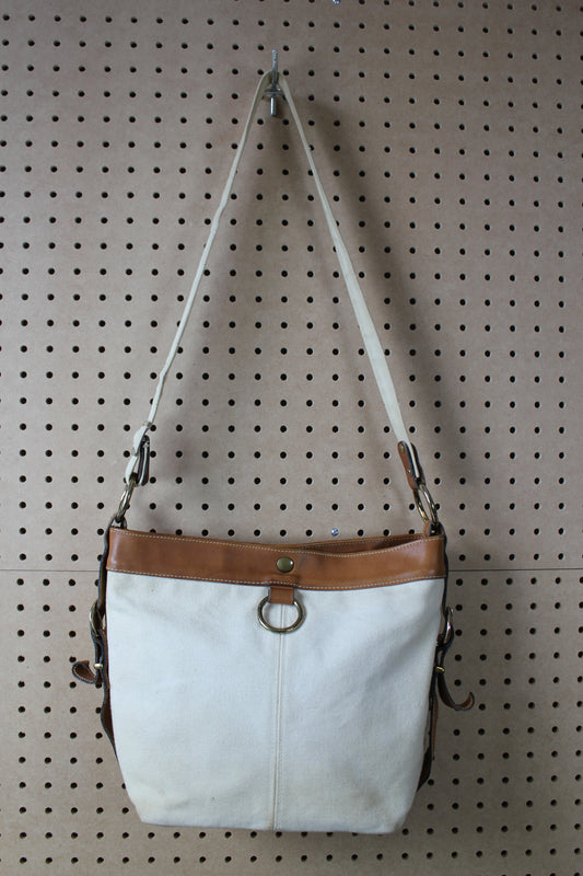 Vintage 1980s Canvas and Leather Shoulder Bag