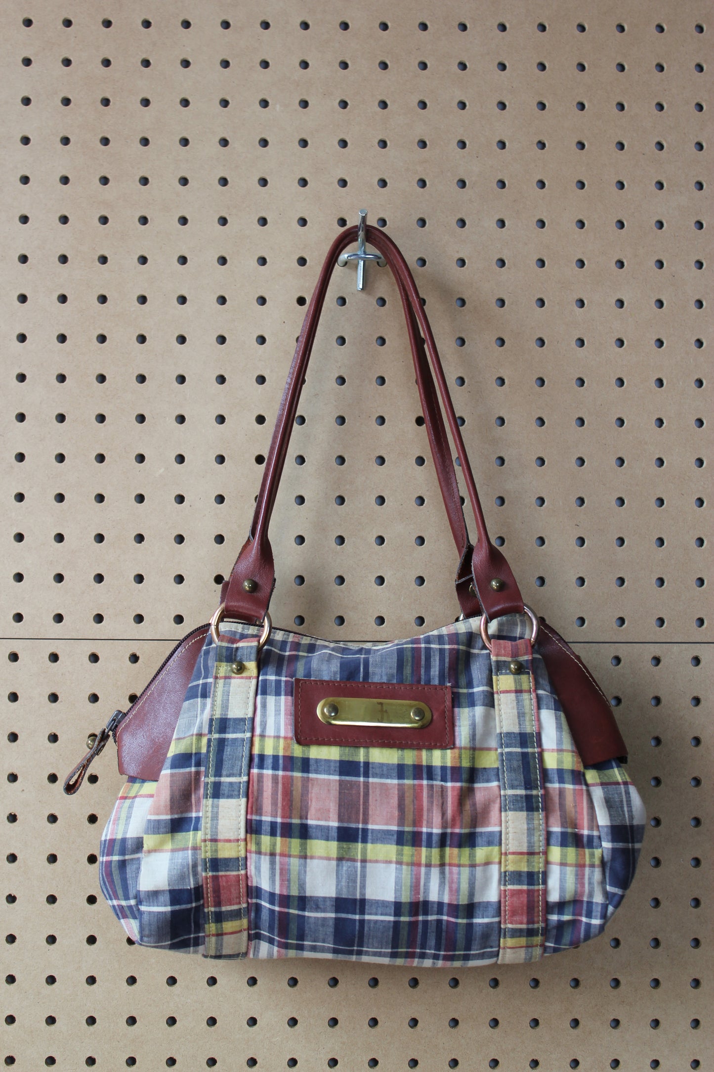Vintage 1980s Madras Plaid Shoulder Bag