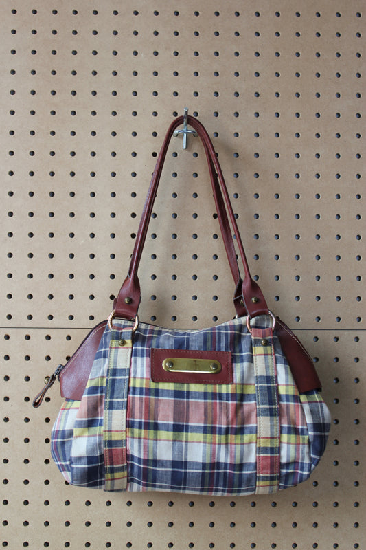 Vintage 1980s Madras Plaid Shoulder Bag