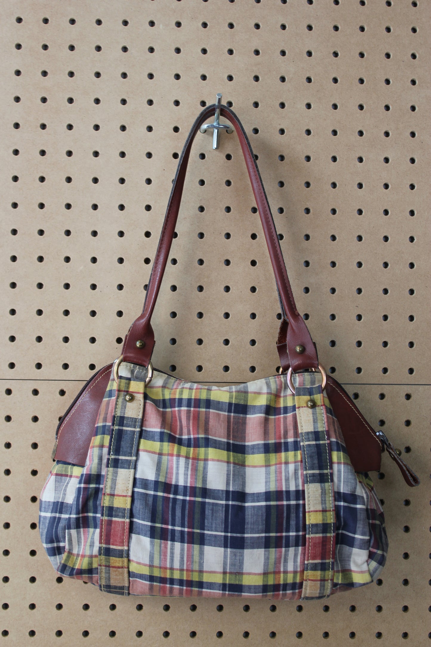 Vintage 1980s Madras Plaid Shoulder Bag