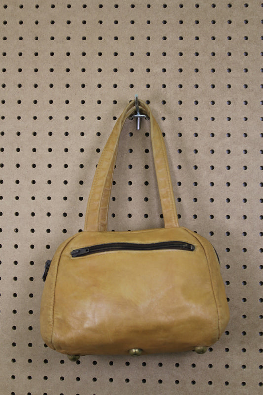 Vintage 1970s Tan Leather Zip Handbag