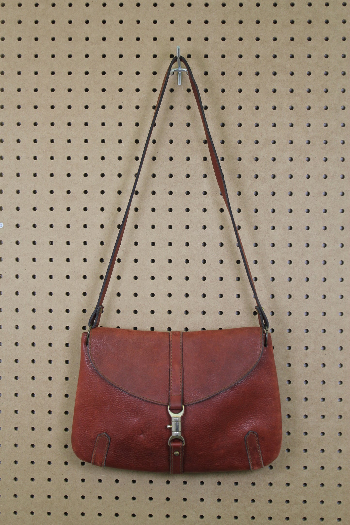 Vintage 1970s Oxblood Leather Clasp Shoulder Bag