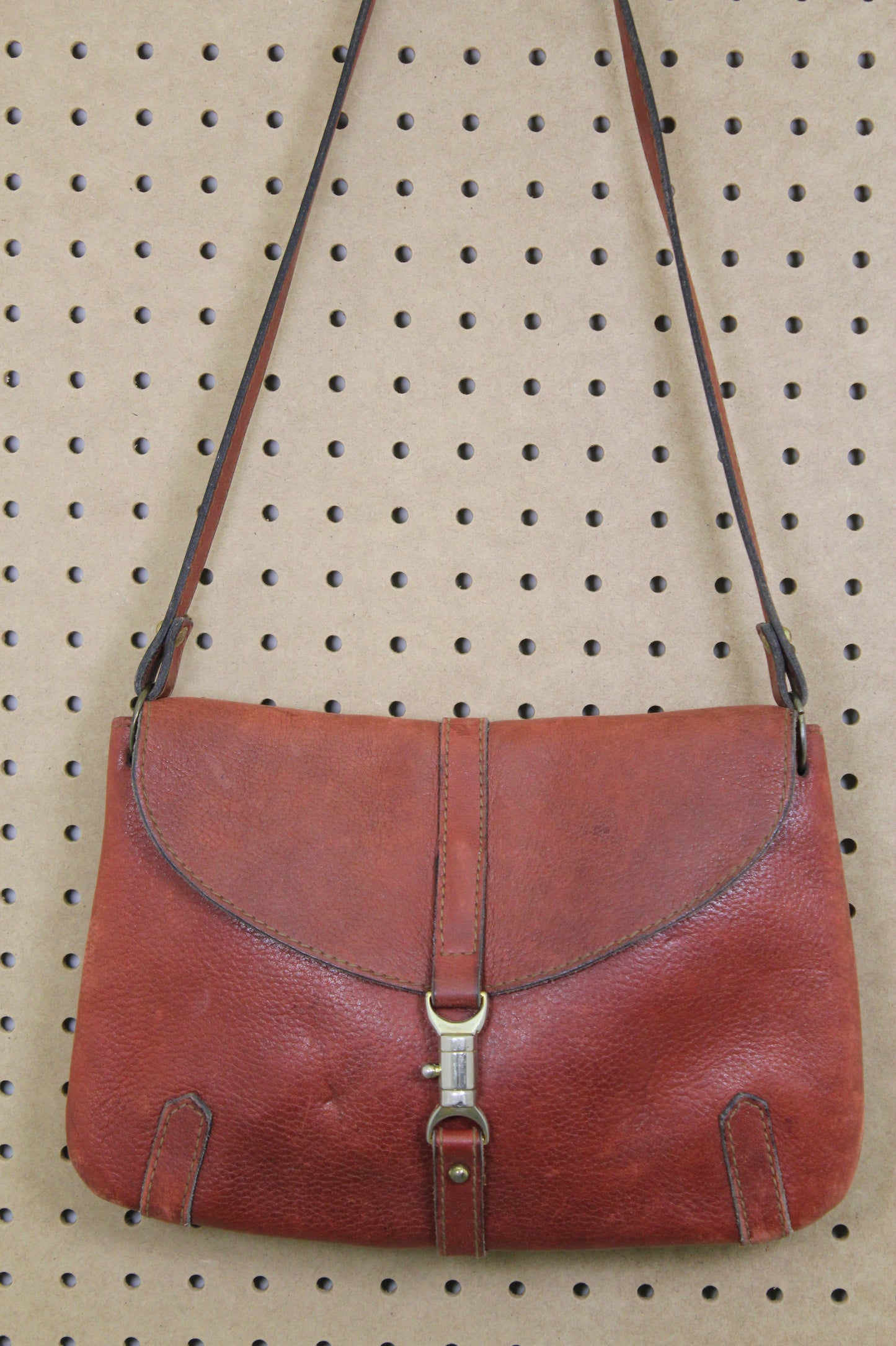 Vintage 1970s Oxblood Leather Clasp Shoulder Bag