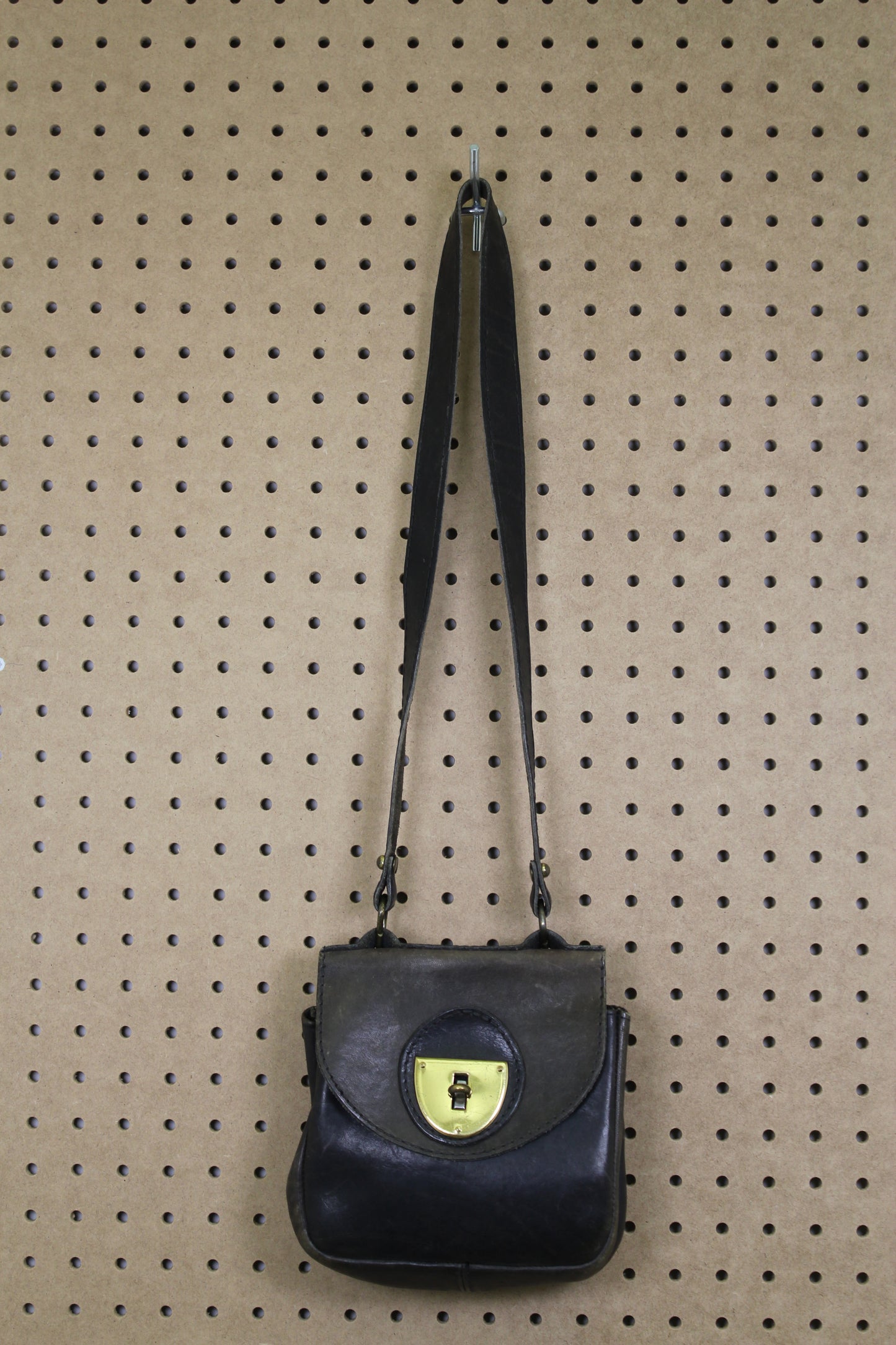 Vintage 1960s Black Leather Turn-Lock Shoulder Bag