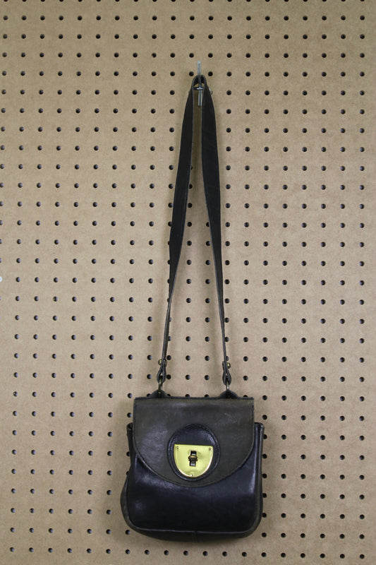 Vintage 1960s Black Leather Turn-Lock Shoulder Bag