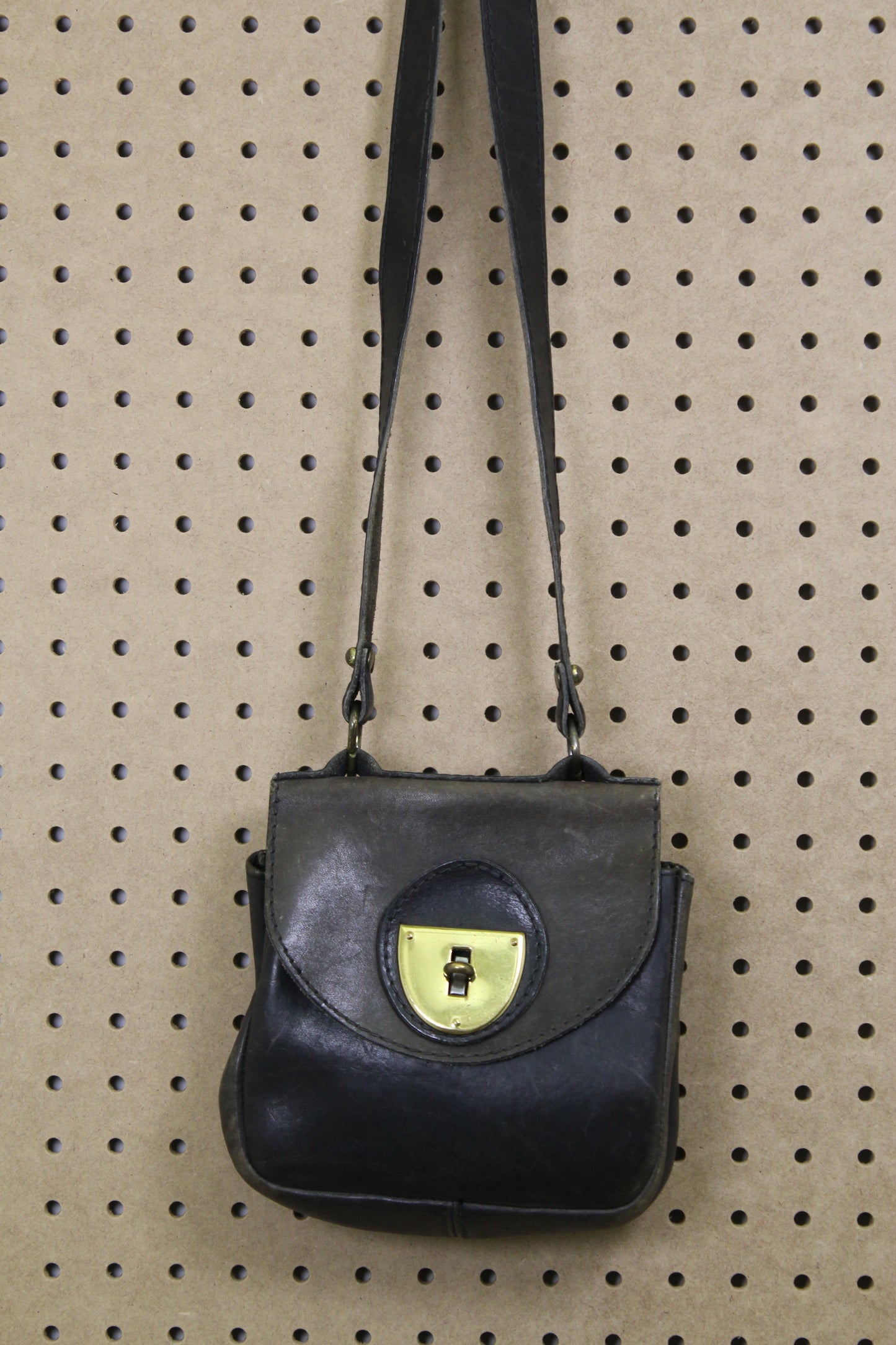 Vintage 1960s Black Leather Turn-Lock Shoulder Bag