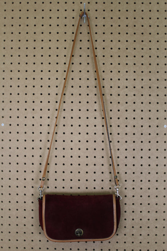 Vintage 1960s Burgundy Suede Shoulder Bag