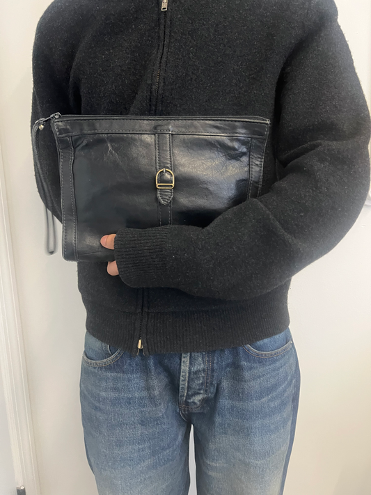 Vintage 1970s Black Leather Wristlet