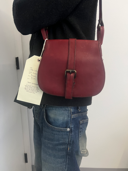 Vintage 1980s Burgundy Leather Wraparound-Lock Shoulder Bag