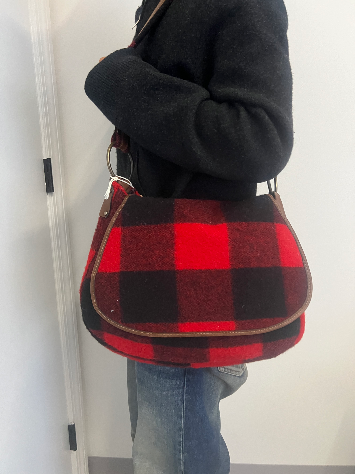 Vintage 1980s Buffalo Plaid Messenger Bag