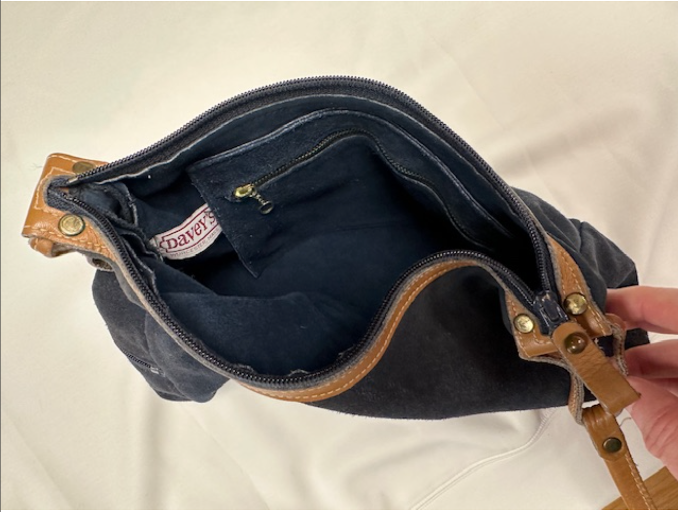 Vintage 1980s G.H. Bass Navy Suede Shoulder Bag