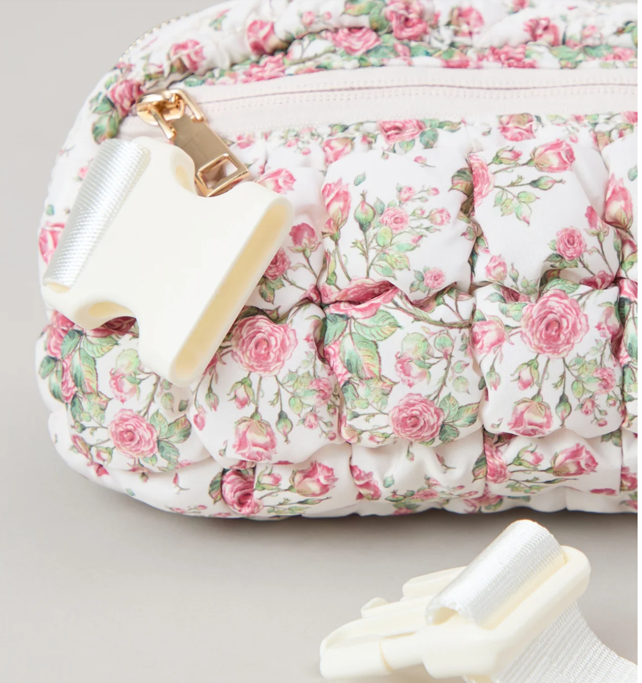 Quilted Puffer Belt Bag - Pink Floral