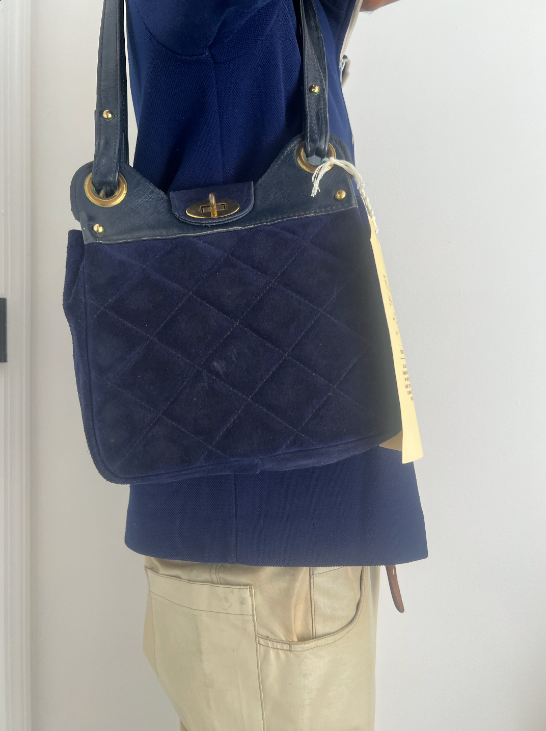Vintage 1970s Quilted Suede Shoulder Bag