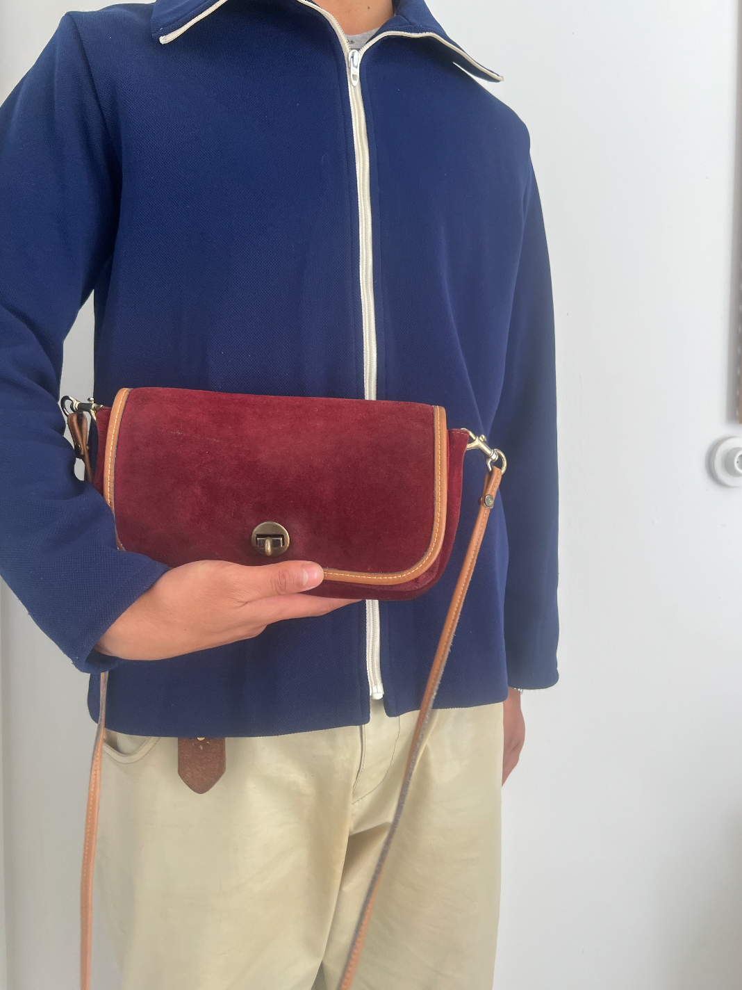 Vintage 1960s Burgundy Suede Shoulder Bag