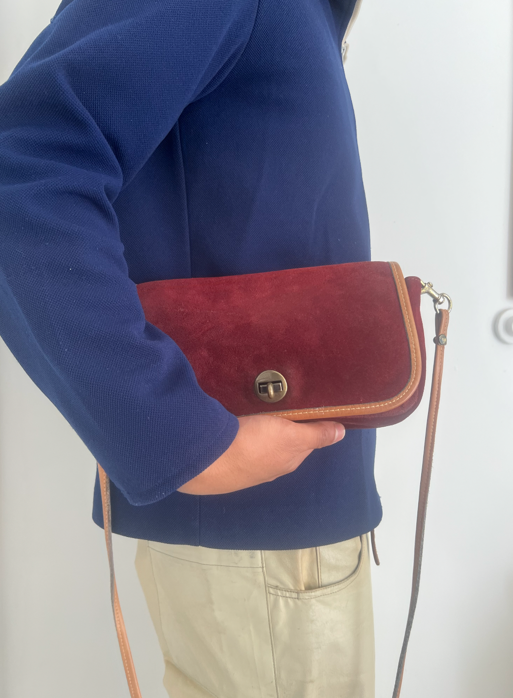 Vintage 1960s Burgundy Suede Shoulder Bag