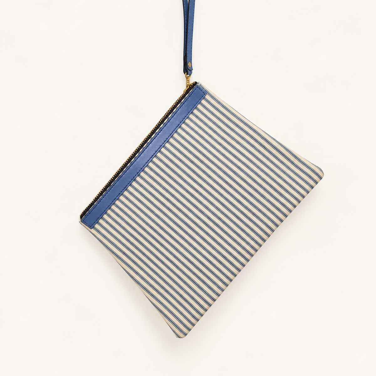 Vintage 1960s Blue and White Ticking Stripe Clutch