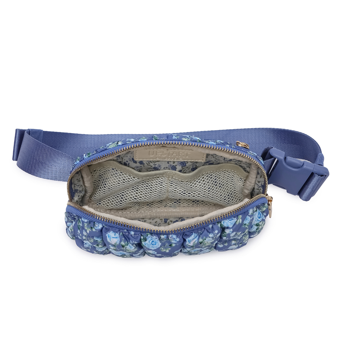 Quilted Puffer Belt Bag - Blue Floral