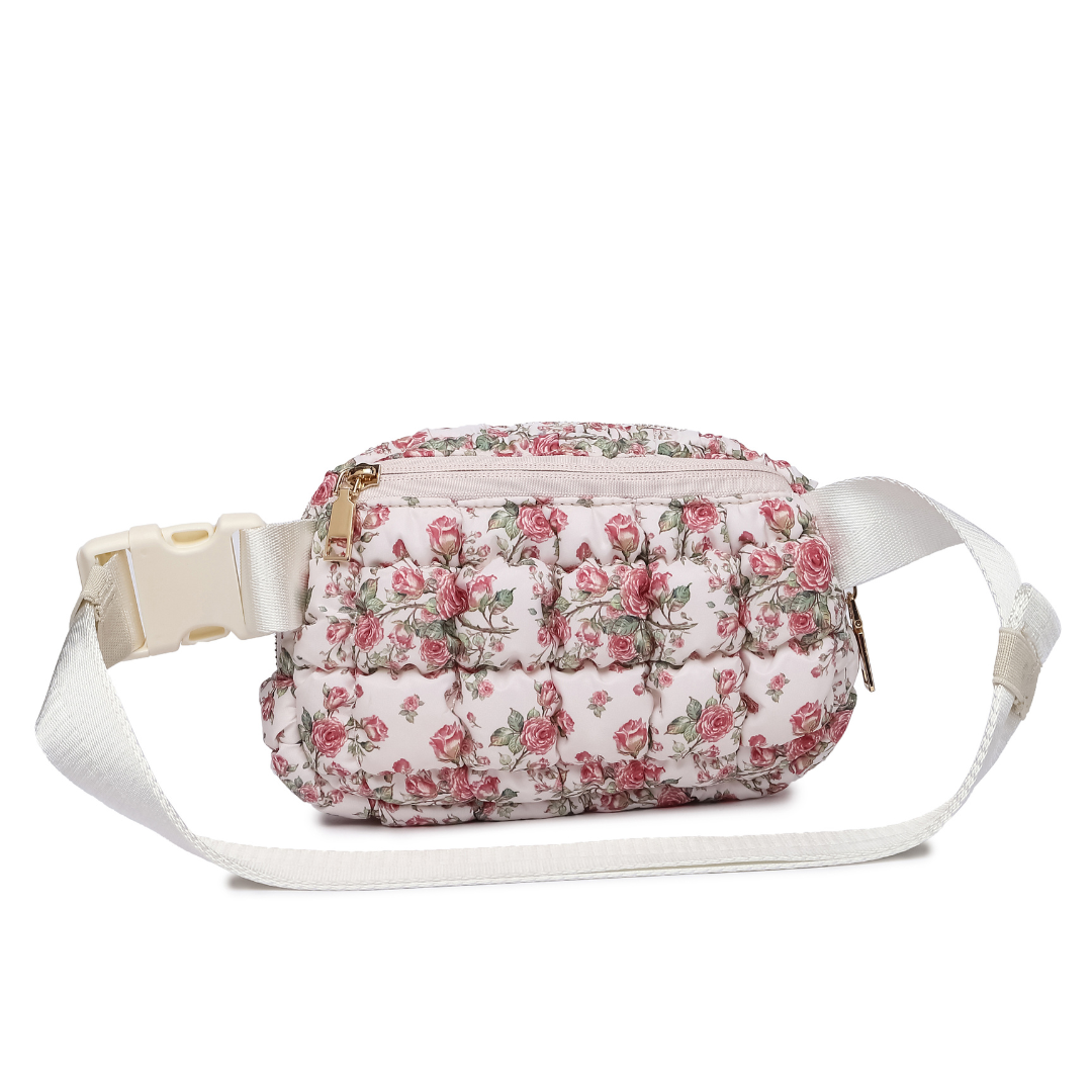 Quilted Puffer Belt Bag - Pink Floral