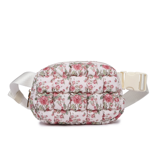 Quilted Puffer Belt Bag - Pink Floral