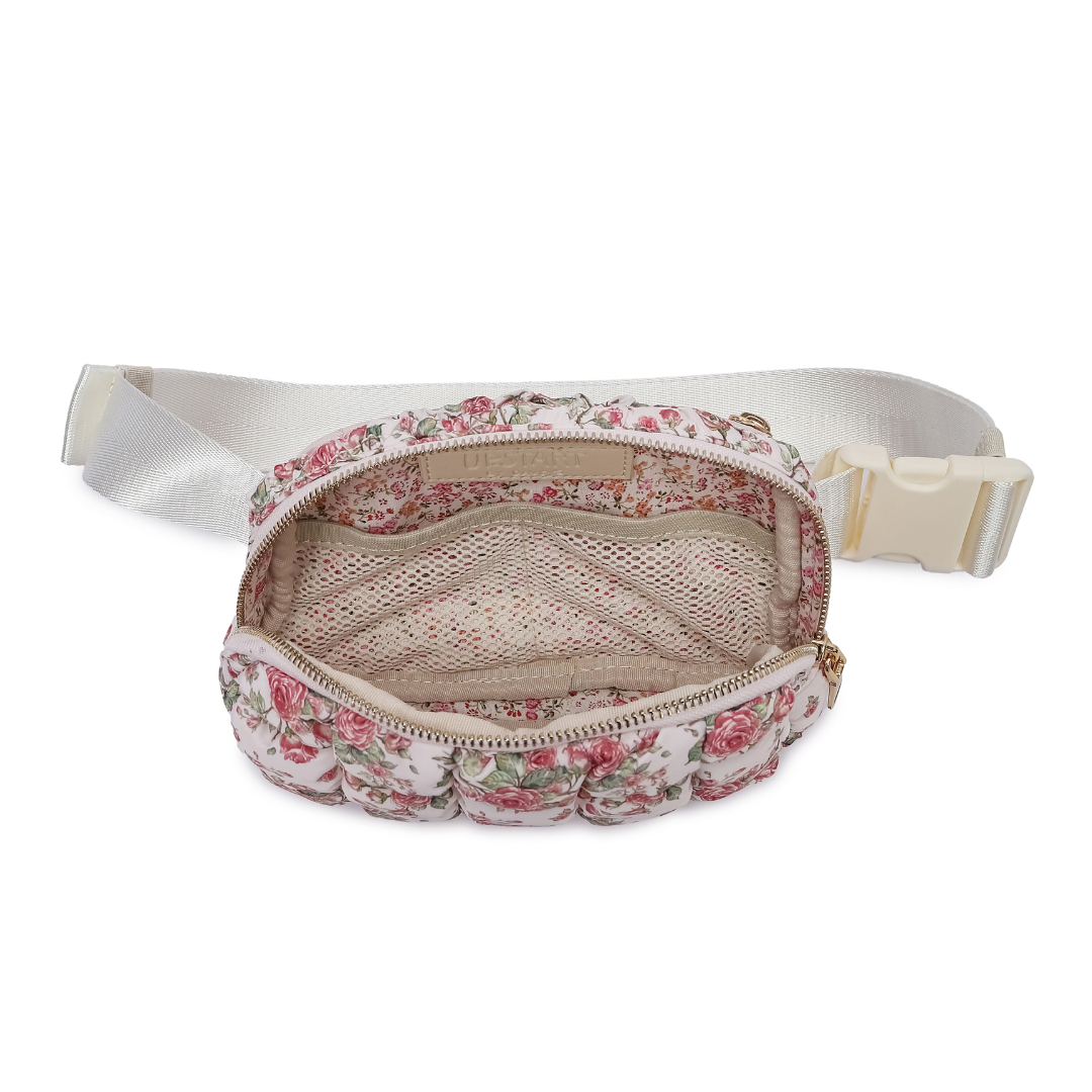 Quilted Puffer Belt Bag - Pink Floral