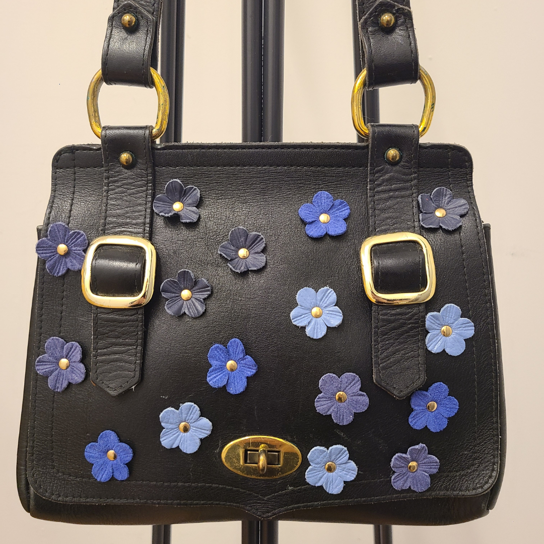 Vintage 1960s Dark Navy Leather Handbag Re-Imagined