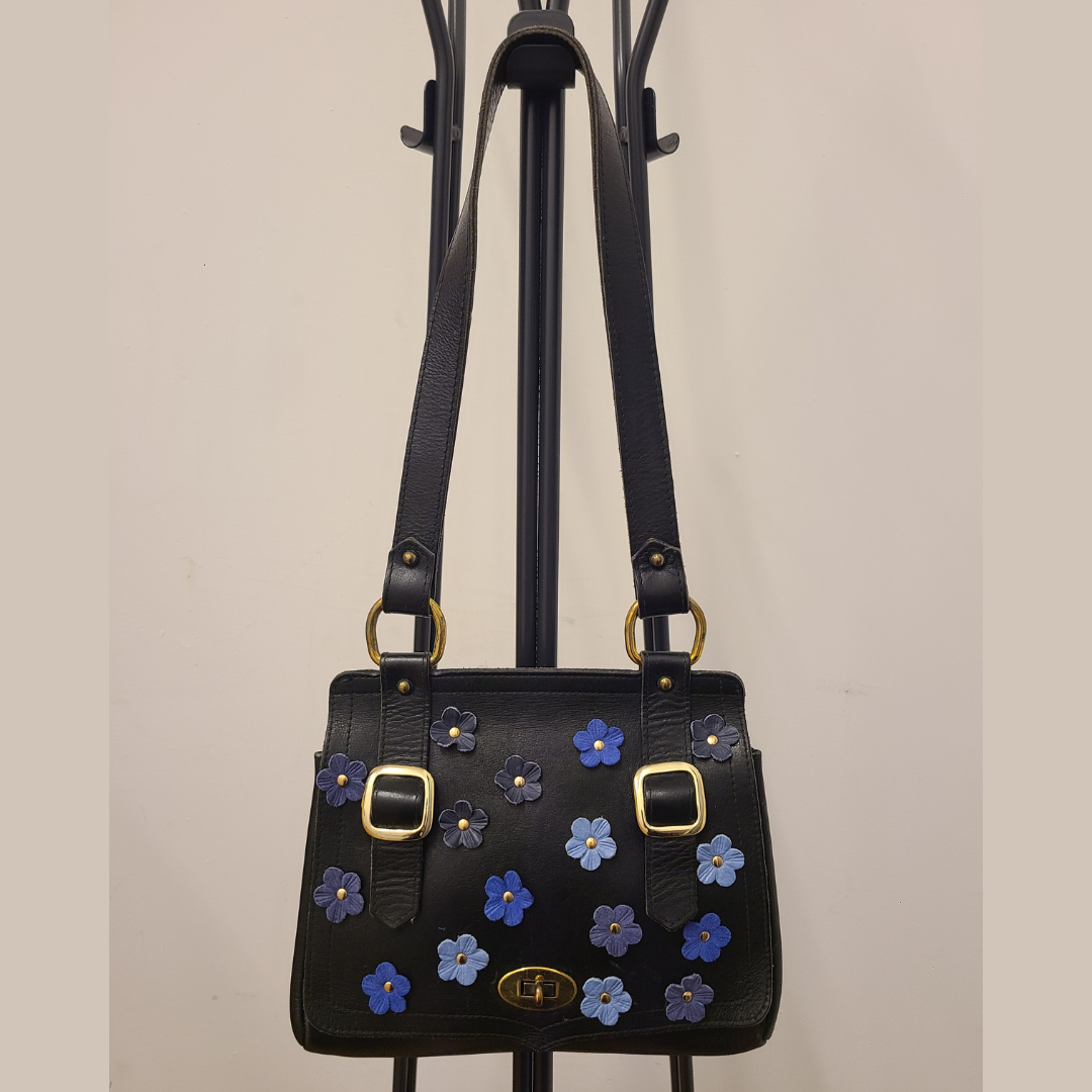 Vintage 1960s Dark Navy Leather Handbag Re-Imagined