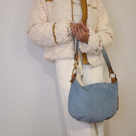 Vintage 1960s Light Blue Corduroy Shoulder Bag