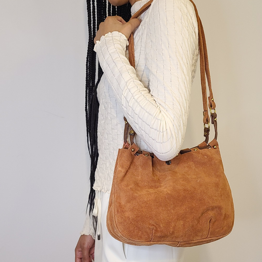 Vintage 1960s Brown Suede Tote Bag