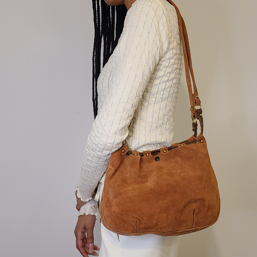 Vintage 1960s Brown Suede Tote Bag