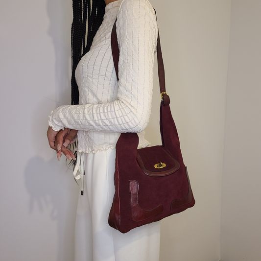 Vintage 1970s Burgundy Suede Shoulder Bag