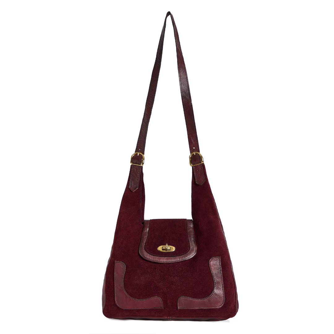 Vintage 1970s Burgundy Suede Shoulder Bag