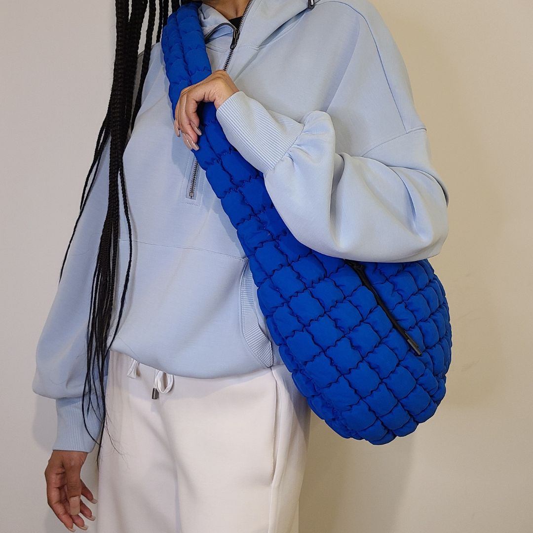 Quilted Puffer Carryall Tote - Cobalt Blue