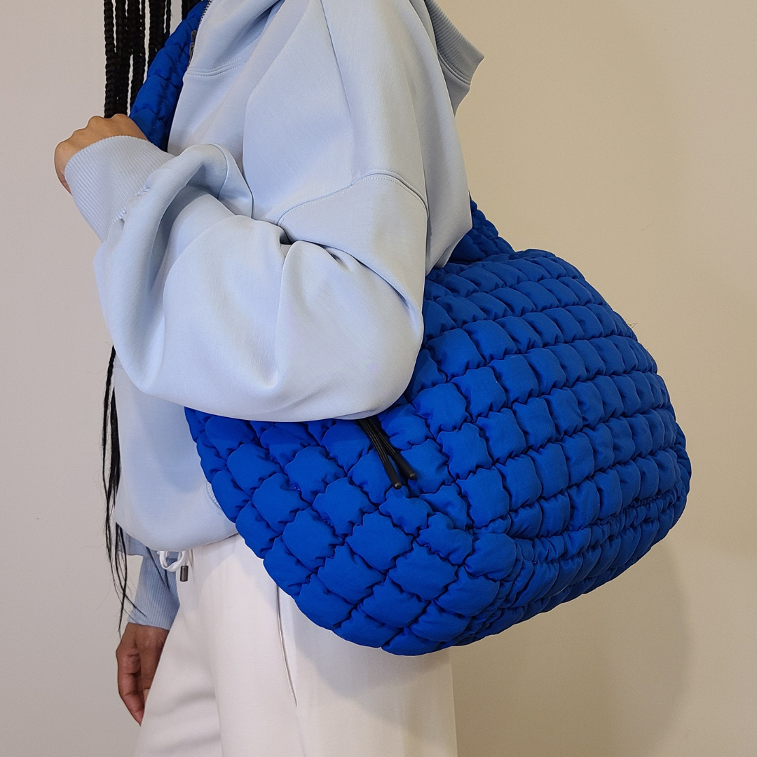 Quilted Puffer Carryall Tote - Cobalt Blue