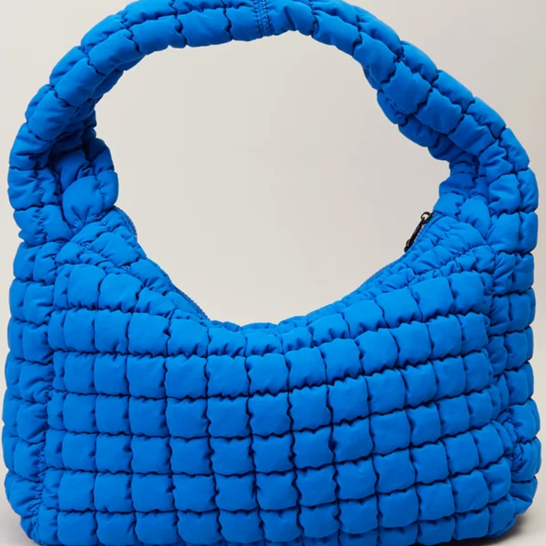 Quilted Puffer Carryall Tote - Cobalt Blue