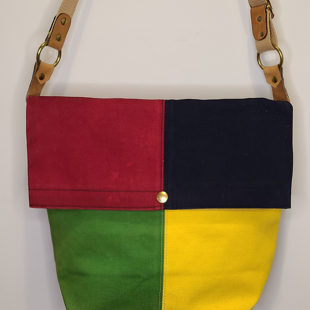 Vintage 1980s Color-Block Shoulder Bag Tote