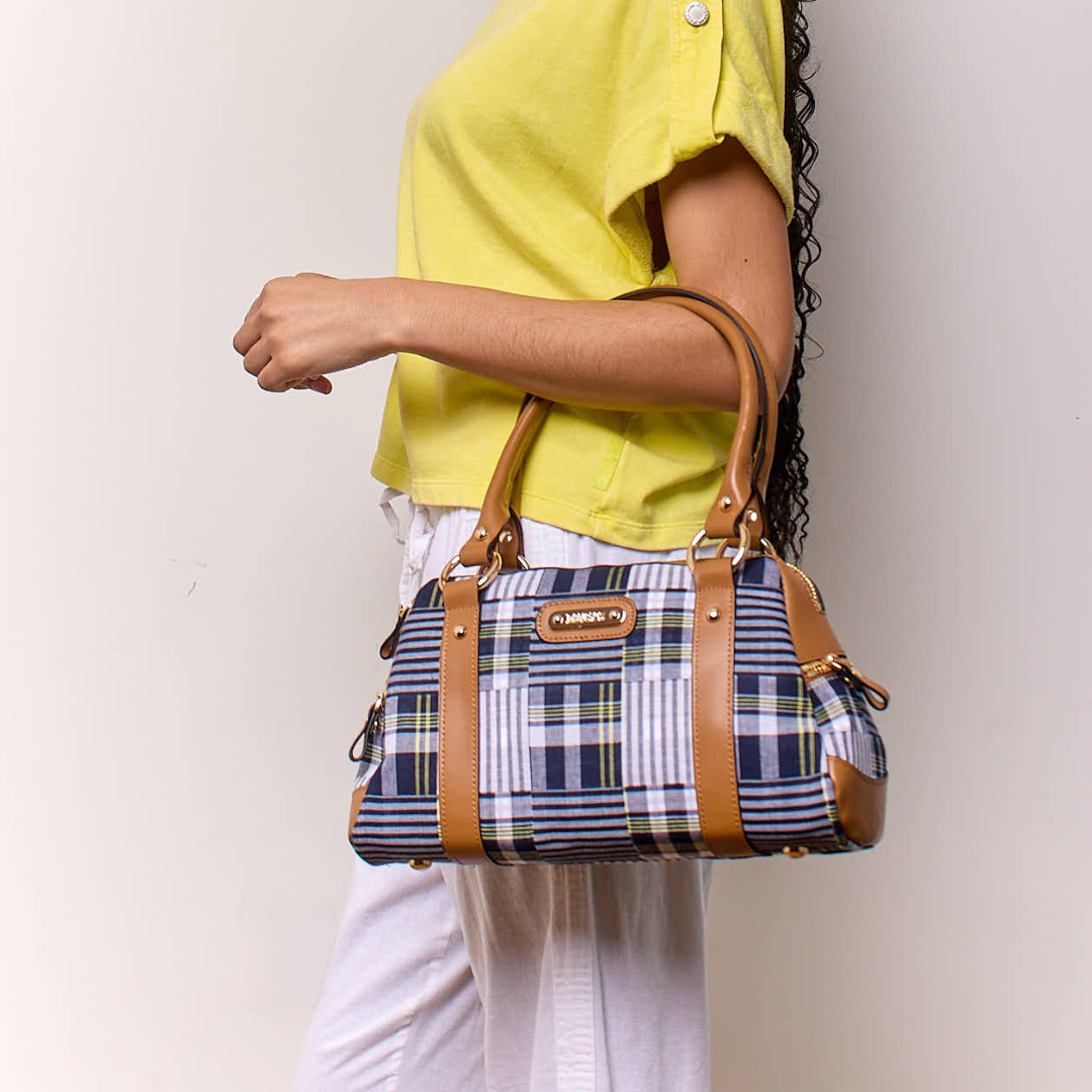 Doctor Bag - Navy/White Patchwork Plaid