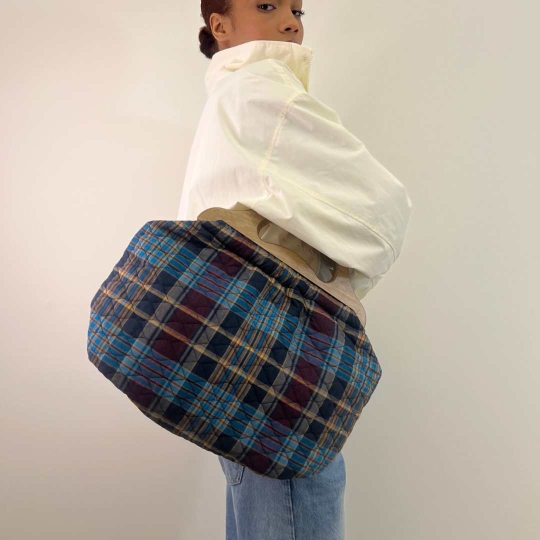 Quilted Bermuda Bag - Navy Madras Plaid