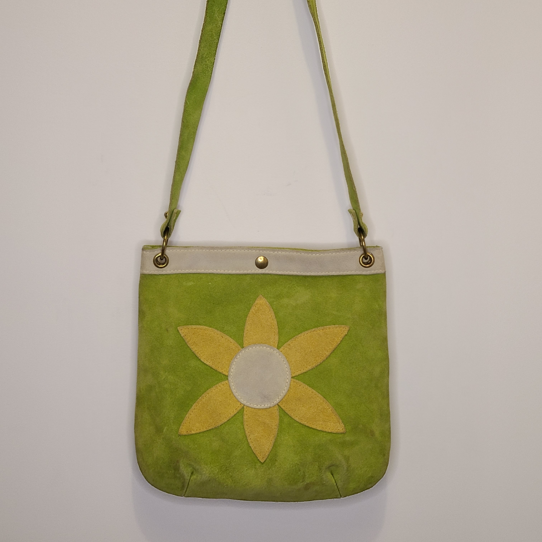 Vintage 1970s Suede Flower Power Shoulder Bag