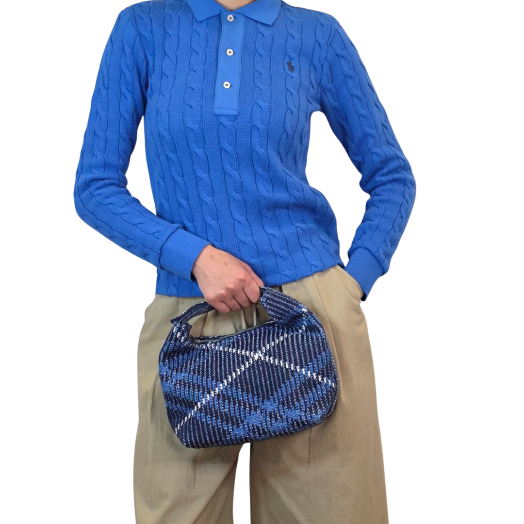 Grafton Plaid Sweater Knit Bag - Classic Navy
