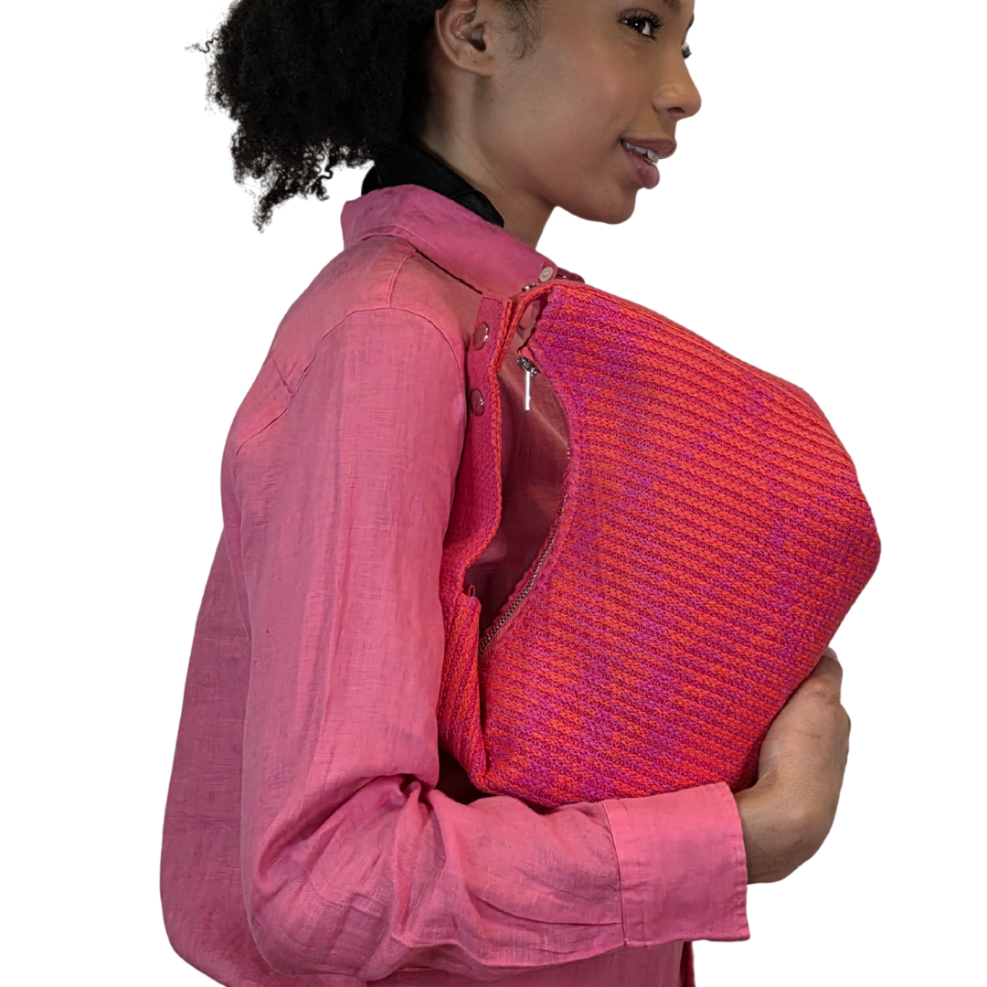Grafton Plaid Sweater Knit Bag - Orange + Fuchsia