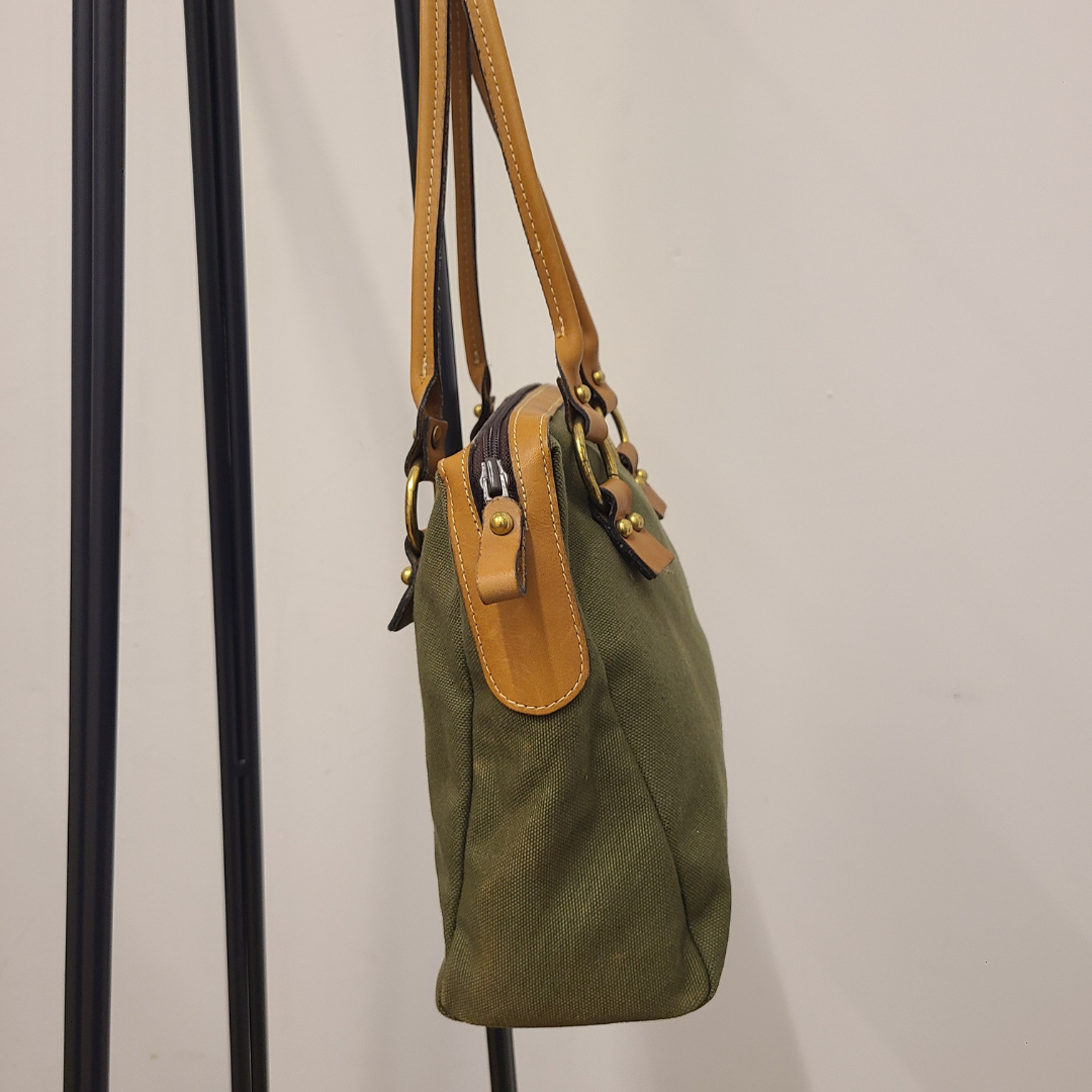 Vintage 1970s Green Cotton Canvas Handbag