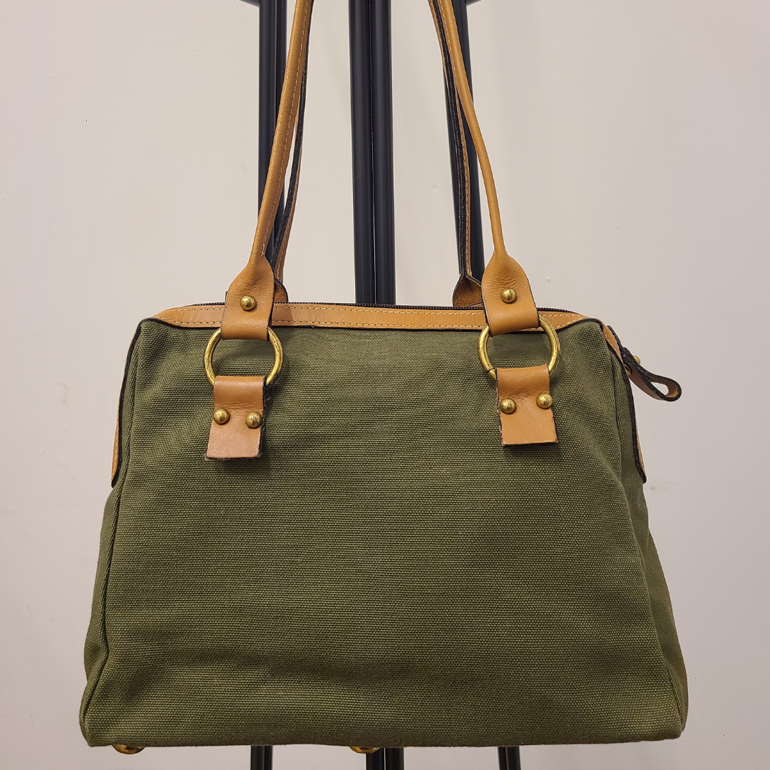 Vintage 1970s Green Cotton Canvas Handbag