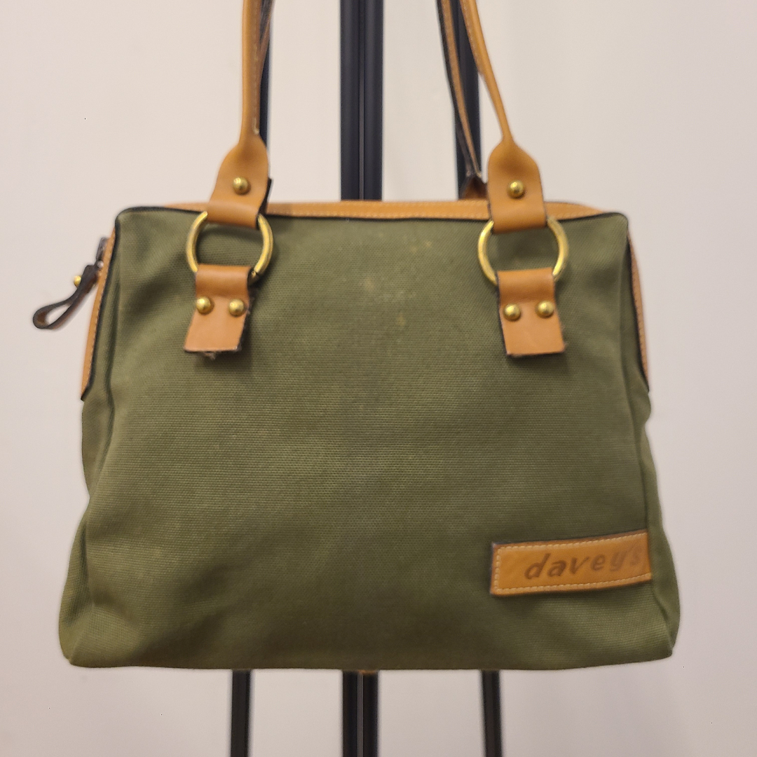 Vintage 1970s Green Cotton Canvas Handbag