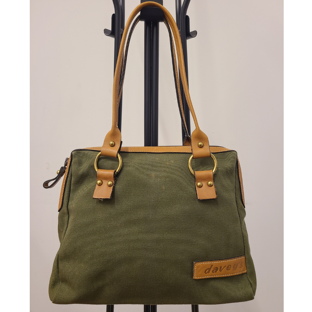 Vintage 1970s Green Cotton Canvas Handbag