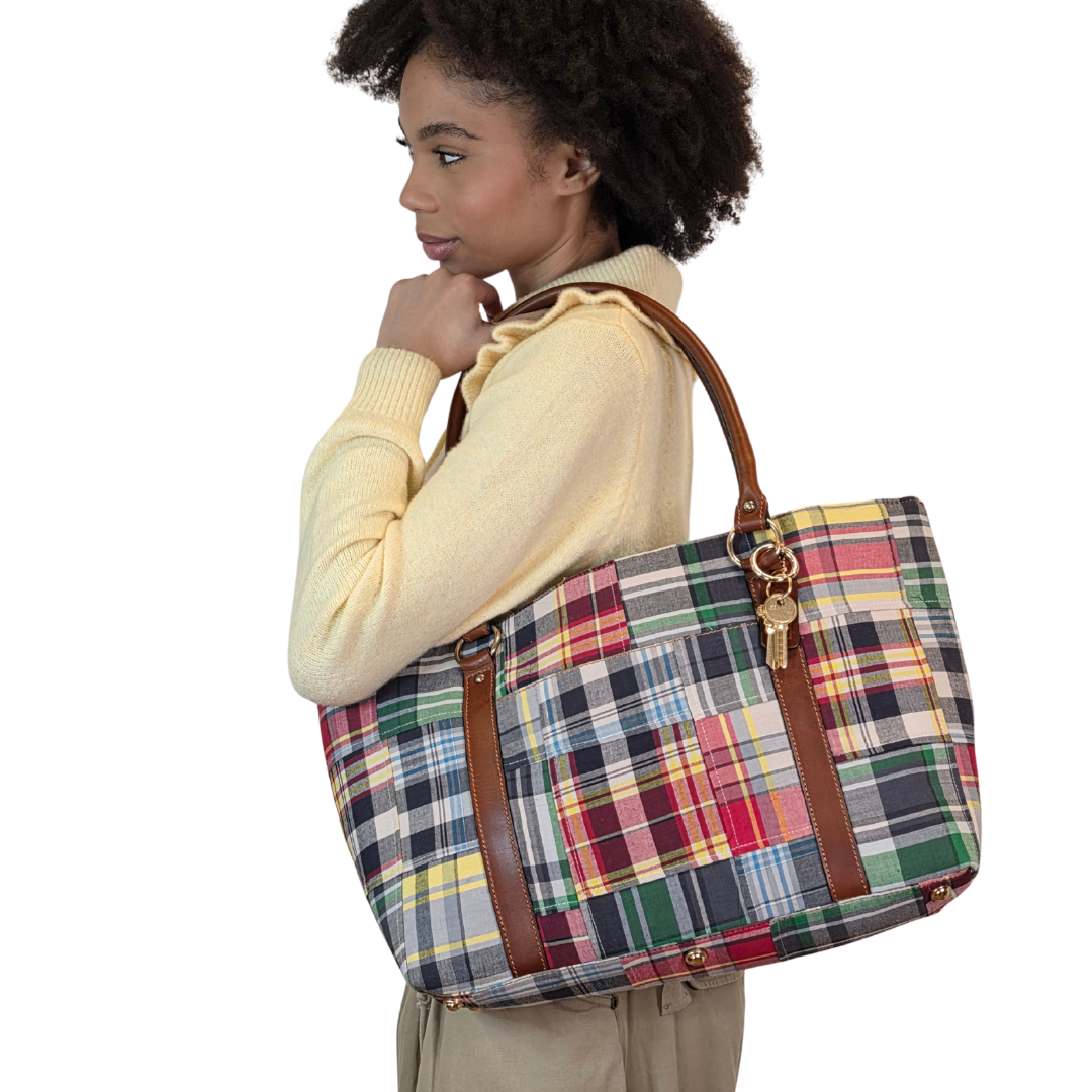 Madras Patchwork Tote - Nautical