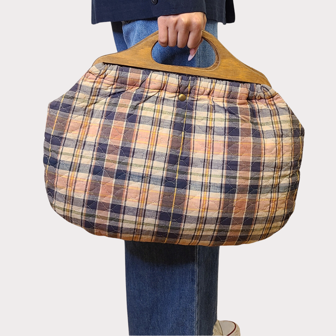 Vintage 1960s Quilted Madras Plaid Bermuda Bag