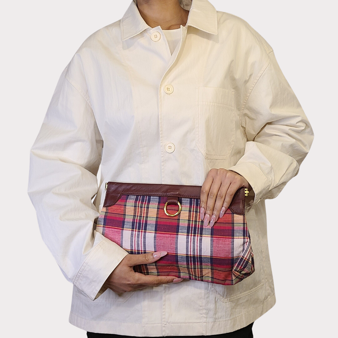 Vintage 1960s Madras Plaid Clutch