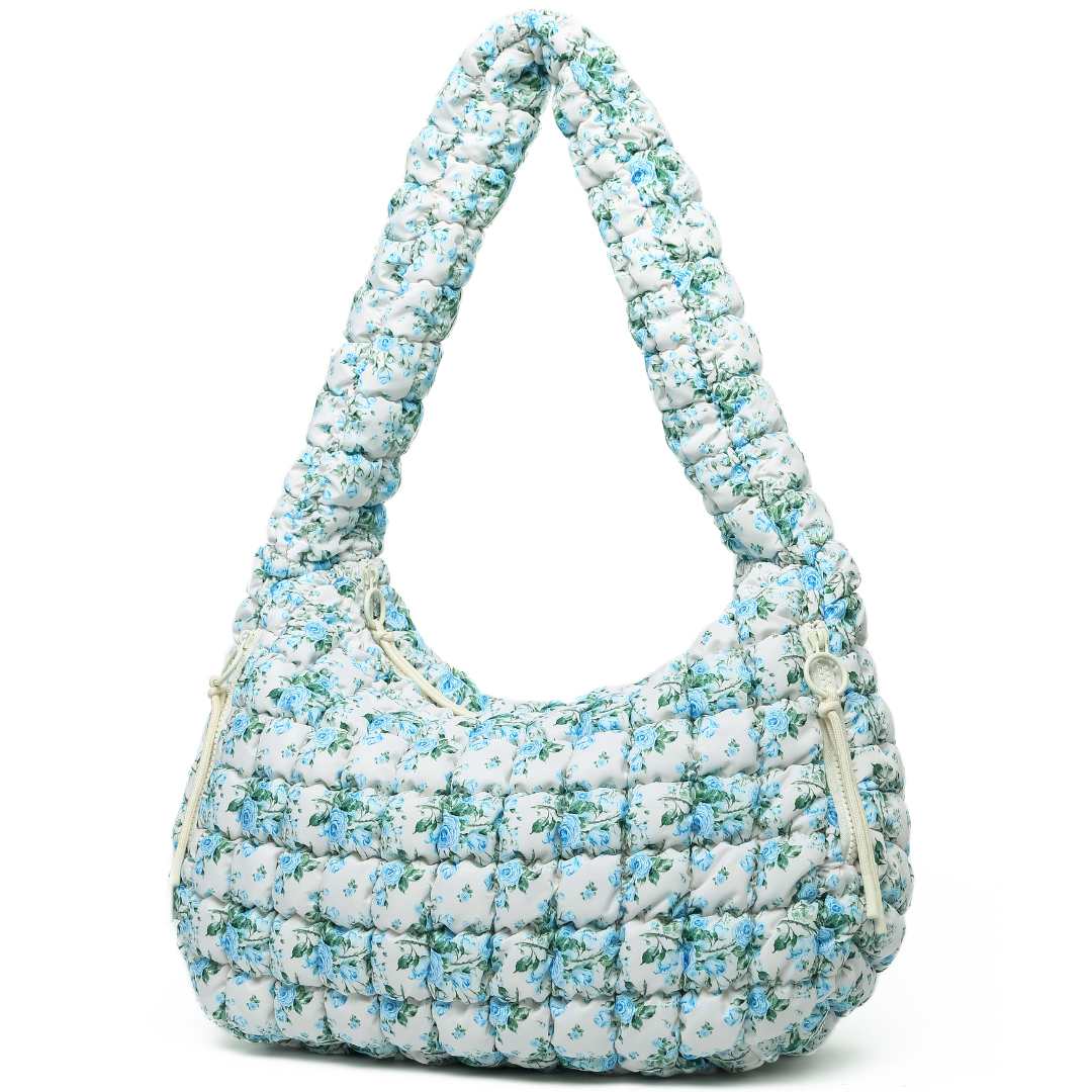 Quilted Carryall - Ivory/Blue Floral