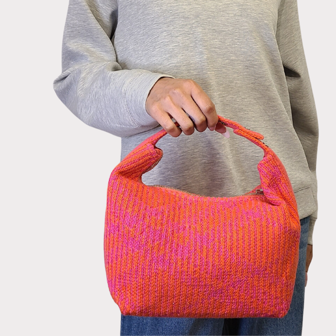 Grafton Plaid Sweater Knit Bag - Orange + Fuchsia